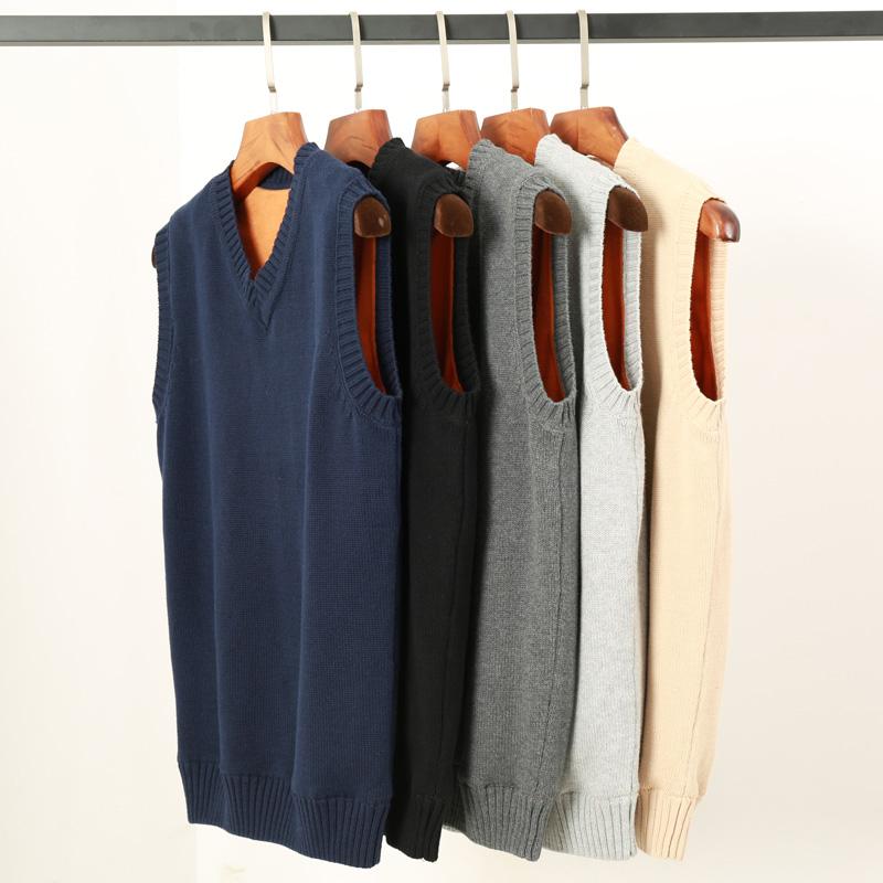 ニットベスト メンズ Vネック 秋冬 裏起毛 厚手 コットン 暖か 吸湿速乾 通気性 シンプル カジュアル