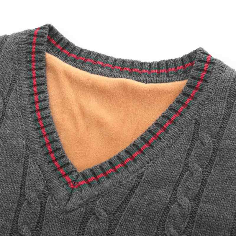 V-Neck - ニットベスト メンズ 綿 裏起毛 厚手 Vネック スリムフィット プルオーバー 無地 暖かい 秋冬 ビジネス カジュアル