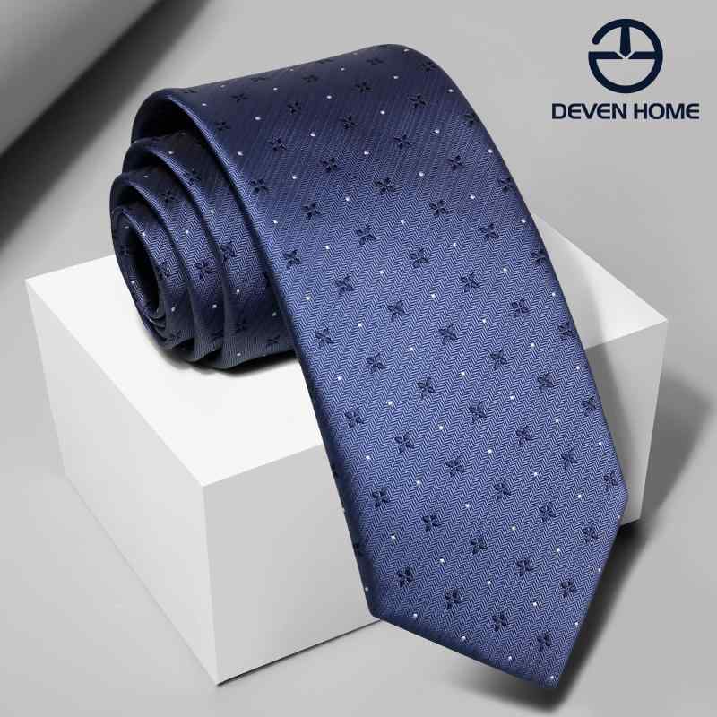 ネクタイ メンズ 男性用 ダークブルー 濃紺 小花柄 ビジネス フォーマル 学生 ジッパー式 ファスナータイ ポリエステル 7cm幅