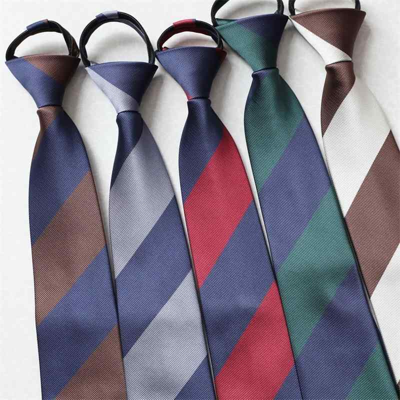 ネクタイ メンズ ワンタッチジッパー 簡単装着 ビジネス フォーマル ポリエステル レギュラー幅 ブラック ワインレッド ダークブルー ネイビー ストライプ 無地