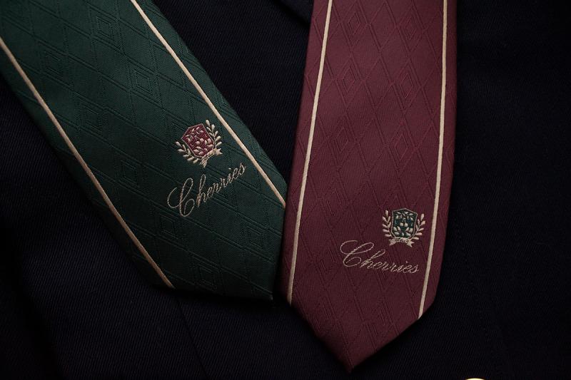 ネクタイ 学生用 制服 スクール ロイヤルチェリー柄 レッド グリーン リボンタイ 蝶ネクタイ ロングリボンタイ 通学 小物 ブレザー シャツ