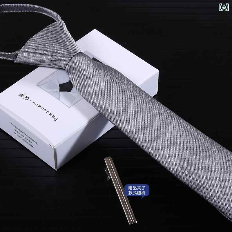 ネクタイ メンズ 6cm幅 ナロータイ ワンタッチ ジッパー式 簡単装着 韓国風 ビジネス フォーマル スーツ 制服 通勤 オフィス ポリエステル スリムタイ ダークグレー パープル レッド コーヒー ブラック ライトグレー ネイビー