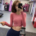 ヨガウェア レディース フィットネスウェア 長袖 クロップ丈 Tシャツ タイトフィット 吸汗速乾 通気性 高伸縮性 ナイロン ジム ランニング ダンス トレーニ...