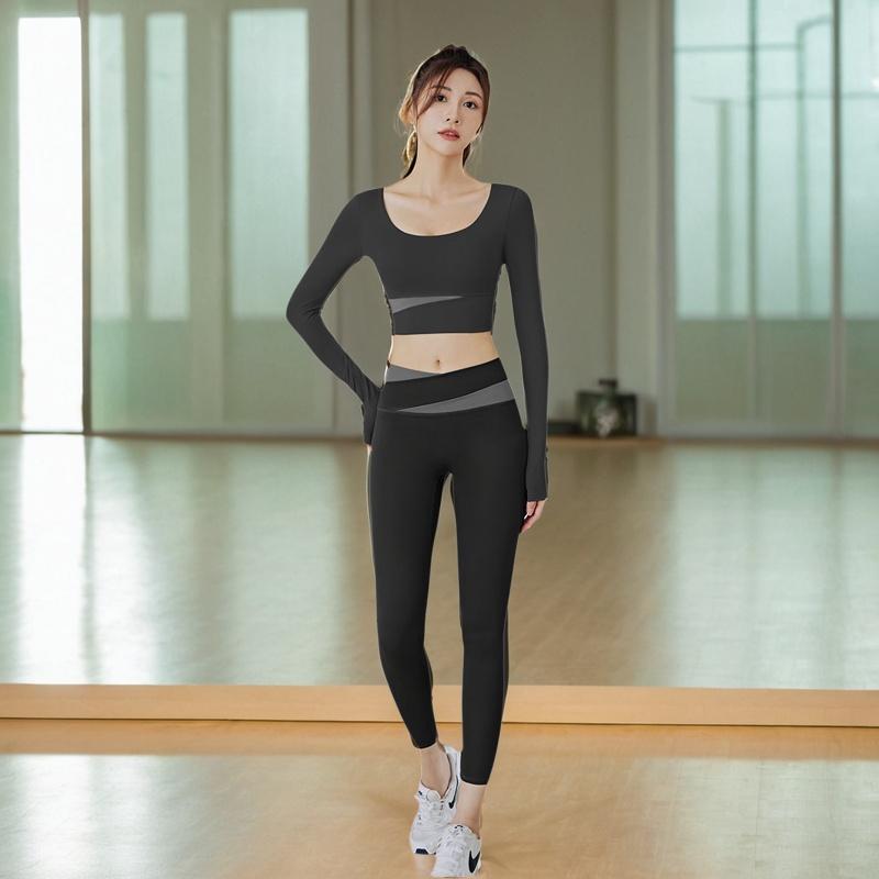 ヨガウェア レディース 秋冬 セットアップ 長袖 長ズボン スポーツウェア ジム ランニング ジョギング トレーニング 普段使い ブラック系 グレー系