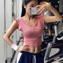 フィットネスウェア レディース ノースリーブ Vネック Tシャツ クロップ丈 タイトフィット 吸湿速乾 伸縮性 通気性 ヨガ ランニング ジム トレーニング ス...