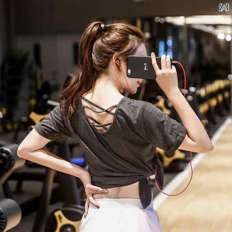 Tシャツ レディース 大きいサイズ ヨガウェア ジム トレーニング フィットネス ランニング 運動用 半袖トップス 吸汗速乾 速乾性 ゆったり ルーズフィット クロストラップ 交差 再生 春夏 frontop-13081621 フロントップ楽天市場店 サンプル画像2
