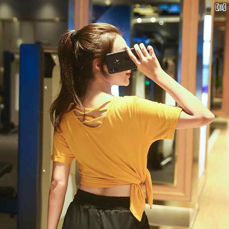 Tシャツ レディース 大きいサイズ ヨガウェア ジム トレーニング フィットネス ランニング 運動用 半袖トップス 吸汗速乾 速乾性 ゆったり ルーズフィット クロストラップ 交差 再生 春夏 frontop-13081621 フロントップ楽天市場店 サンプル画像3