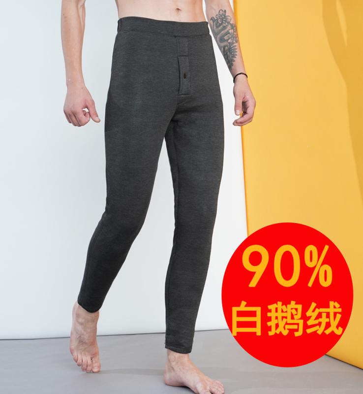 アンダーウェア 冬 タイツ ダウン パンツ メンズ シニア 伸縮性 イウエスト 厚手 暖かい スリム コットン グレー 赤 動きやすい