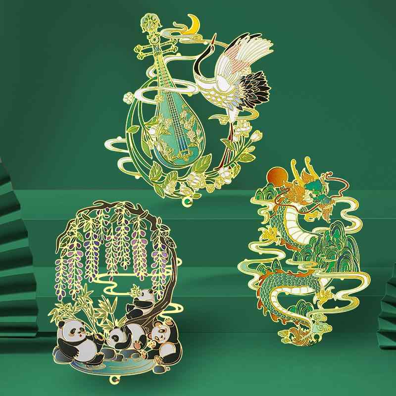 ブックマーク しおり 金属 おしゃれ メタル ギフト レトロ チャイナ風 学生 読書 本 文房具 チェーン 鎖 パンダ クジラ 鳥 ネコ 龍 透け おうち時間 ...