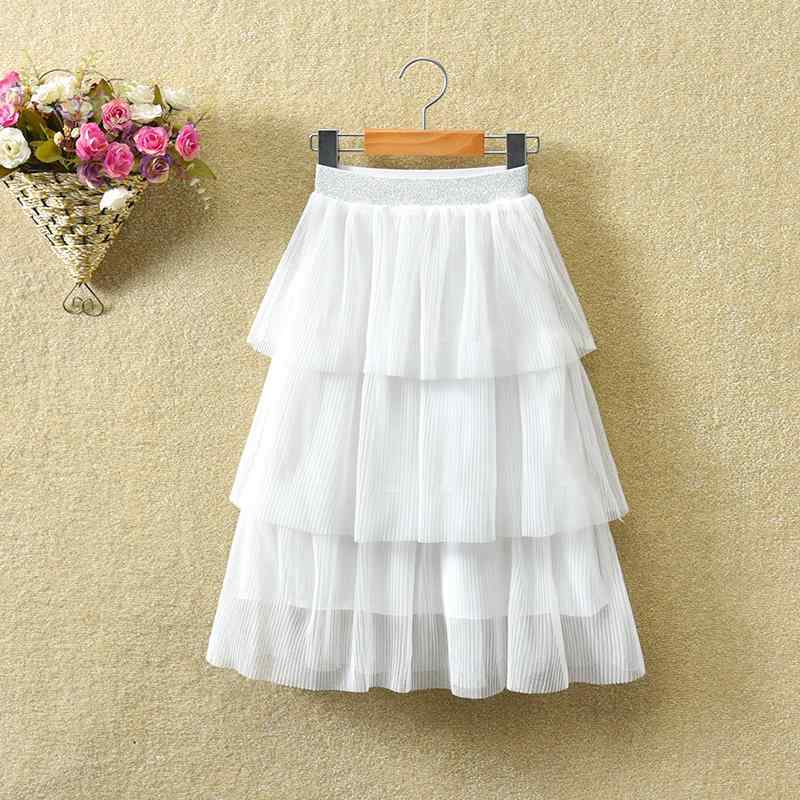 Tiered Skirt - スカート 女の子 キッズ ジュニア チュールスカート ティアードスカート 膝下丈 ミモレ丈 ふわふわ ボリューム エレガント アイボリー ピンク ブラック グレー 普段使い お出かけ