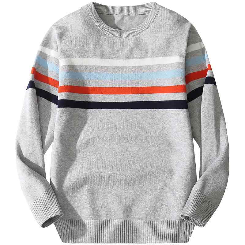 Crew Neck - セーター 男の子 ジュニア キッズ 薄手 コットン 綿 クルーネック ラウンドネック 細ゲージ ニットトップス 秋冬 通学 普段使い カジュアル ストライプ ボーダー インナー 着回し 伸縮性