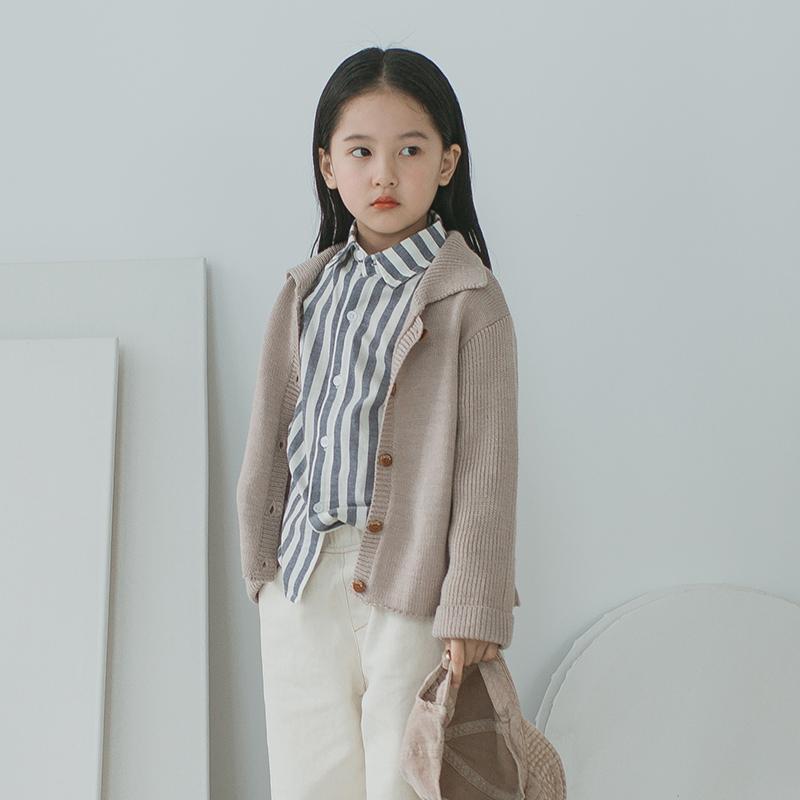 ニット カーディガン キッズ 男女兼用 薄手 軽量 襟 ポロ襟 ウールブレンド アクリル混紡 シングルブレ..