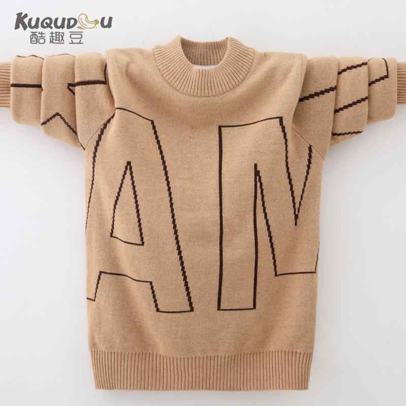 Crew Neck - セーター 男の子 ジュニア 秋冬 厚手 ダブルレイヤー ニット プルオーバー ラウンドネック 通学 普段使い カジュアル ポリエステル アクリル混紡 グレー ネイビー カーキ
