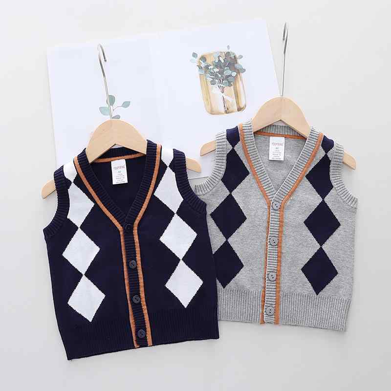 ベビー 男の子 前開き ニットベスト Vネック ジレ 春秋冬 コットン 綿混 暖かい性 ざっくりニット 切り..