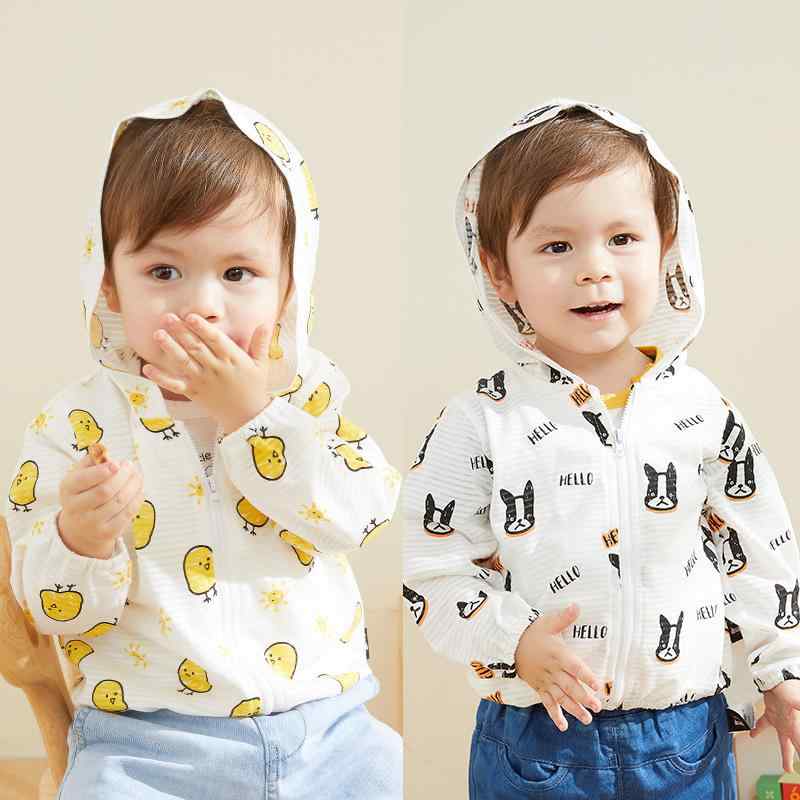 アウター ベビー キッズ 男女兼用 春夏 薄手 綿 コットン フード 羽織り UV対策 日焼け防止 冷房対策 ホワイト オレンジ かわいい動物柄 普段使い お出かけ 通園(4)