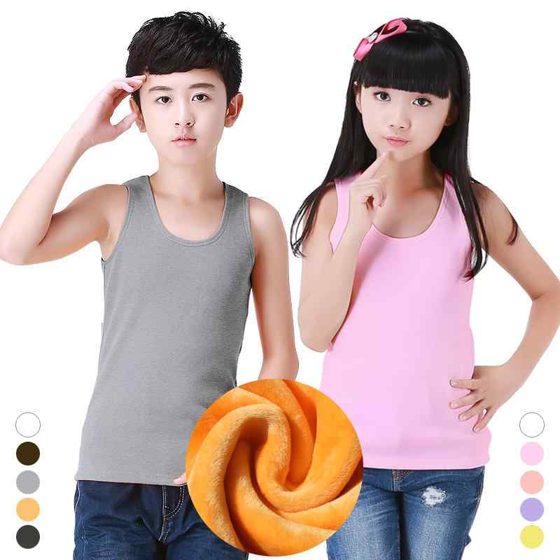 肌着 子供 キッズ 小学生 中学生 男の子 女の子 男女兼用 秋冬 裏起毛 厚手 暖かい 防寒 コットンブレンド ベスト ラウンドネック ノースリーブ 無地 グレー ブラック レッド インナー