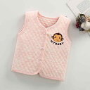 ベスト ベビー キッズ 子供 男女兼用 綿 コットン 秋冬 三層 中綿 厚手 暖かい ジレ 暖かい 快適 肌触り 袖なし ノースリーブ 前開き シングルボタン ボーダー ストライプ 切り替え ピンク ブルー ベージュ(4)