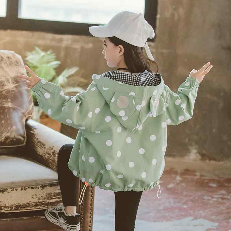 アウター 女の子 キッズ ジュニア 春秋 おしゃれ 韓国風 ウインドブレーカー ジャケット ブルゾン 綿 リバーシブル フード ジップアップ ドット柄 アルファベット柄