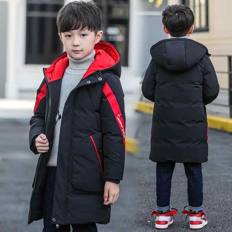 Coat - 中綿コート 男の子 キッズ 秋冬 厚手 暖かい ミドル丈 フード ジッパー カジュアルスタイル アウター 防寒着 ポリエステル ブラック ワインレッド グリーン 子供服