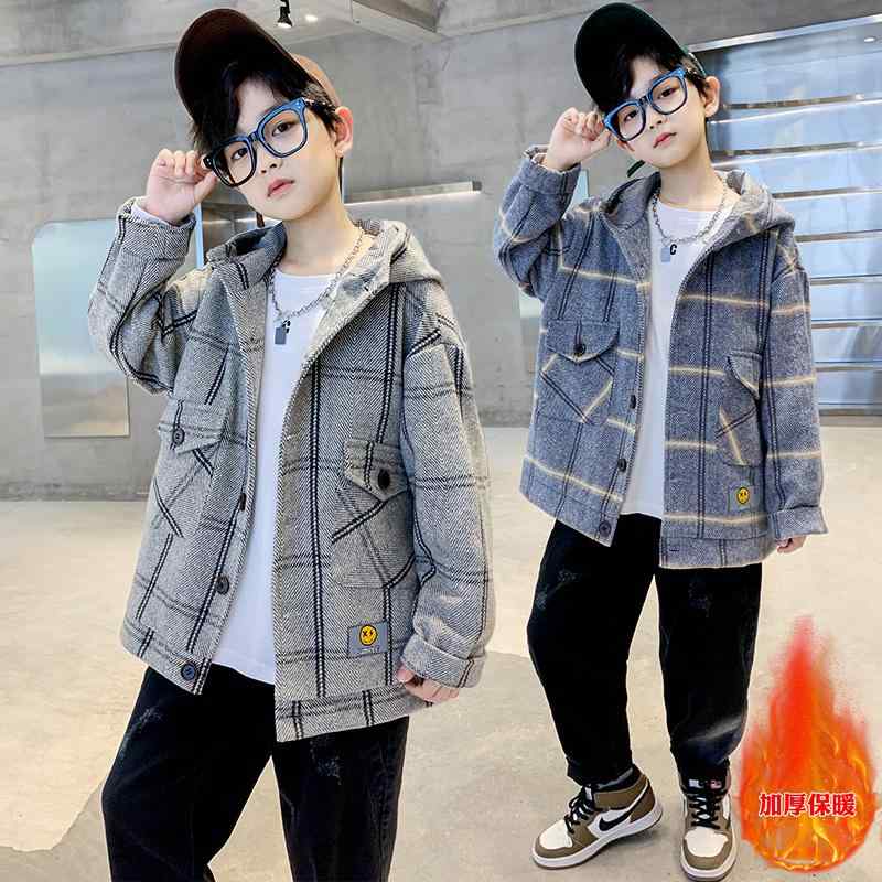 コート 男の子 キッズ ジュニア 秋冬 ウール メルトン 裏起毛 厚手 フード ミドル丈 アウター 通学 普..