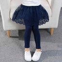 スカッツ 女の子 女の子 ベビー服 綿 コットン レギンス 春秋 重ね着風 レース フリル かわいい おしゃれ 韓国風 外着 普段使い ロングパンツ ダークブルー ライトグレー ピンク ウエストゴム 伸縮性