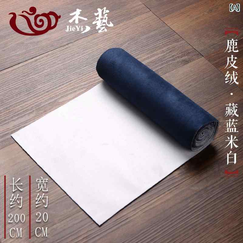 テーブルランナー 鹿革風スエード調 茶席マット 無地 防水 中華風 禅風 綿麻 竹製 ティーテーブルクロ..