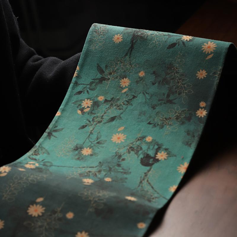 茶席 布製 緑 デイジー柄 和風 中華風 レトロ 手作り 爽やか 茶道用マット 茶敷 ランチョンマット テー..