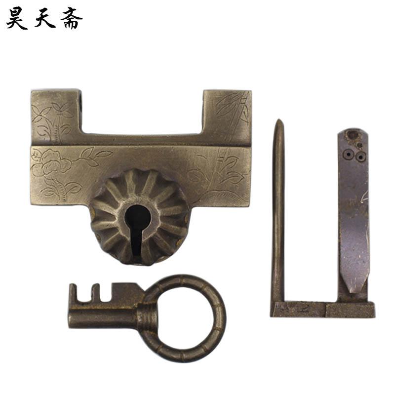 南京錠 銅製 レトロ アンティーク調 中華風 横型 四角 家具 木箱用 飾り鍵 防犯 DIY 金具 パーツ 小物入れ 引き出し おしゃれ 頑丈