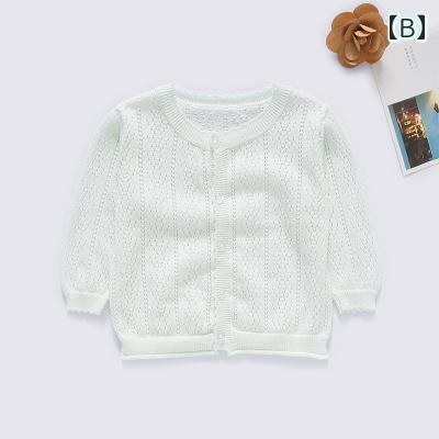 カーディガン ベビー 女の子 子供服 韓国風 プリンセス 透かし編み ニット 薄手 春夏秋 UVカット 冷房対策 通気性 軽量 コットン カジュアル 羽織り ホワイト イエロー ピンク グリーン 3