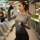 Tシャツ レディース 長袖 グラデーション スリム フィットネス ヨガ ランニング トレーニング スポーツウェア 細見え ストレッチ 吸汗速乾