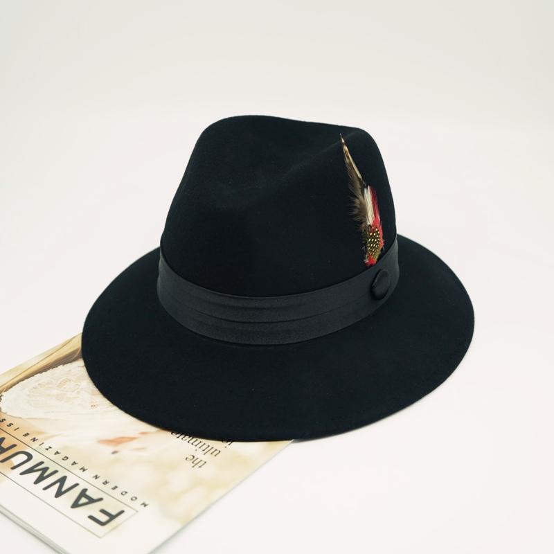 ・主な素材: 毛・サイズ: M（56-58cm）・スタイル: エレガント・対象: 男女兼用.若者.中年層・デザイン: ギャザー・カラー展開: ブラック（羽毛付き.羽毛なし）・つばの形: フラット・季節: 冬.春.秋・シーン: タウン・帽子の...