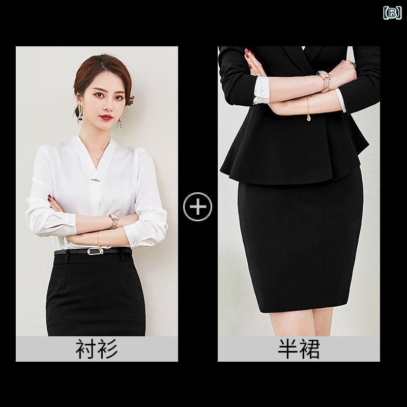 スーツ レディース セットアップ 長袖 ジャケット スカート パンツ シャツ オフィス ビジネス 制服 フォーマル 接客 営業 金融 事務服 ポリエステル 秋