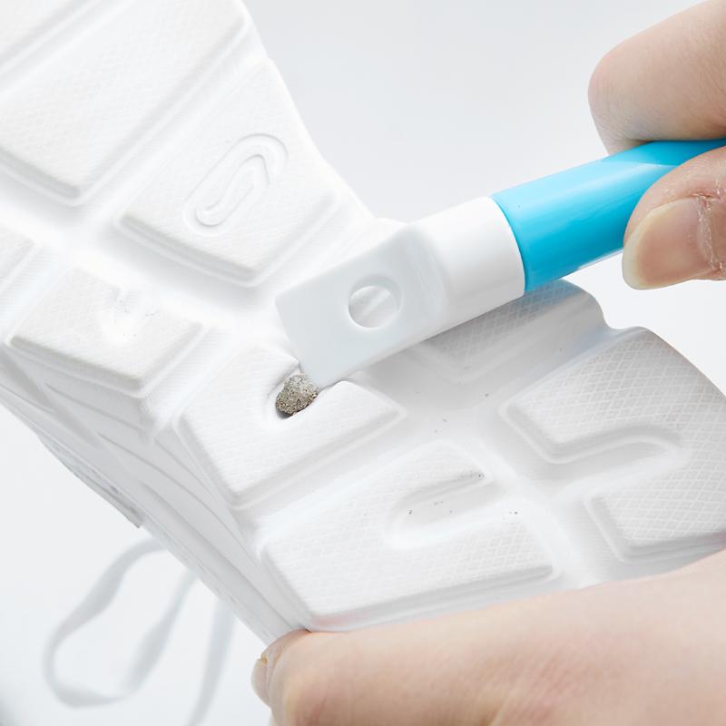 シューズブラシ ソフト毛 泡立ち 靴に優しい ロングハンドル スポーツシューズ メッシュスニーカー スエード靴 汚れ落とし 靴クリーナー お手入れツール 多目的 ブルー