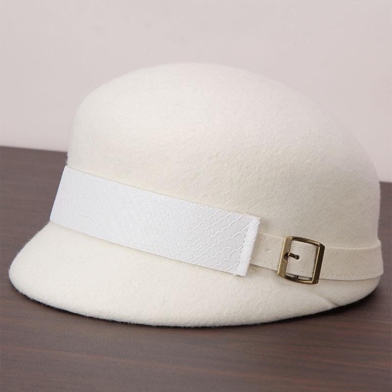 ベレー帽 レディース キャスケット ウール混 韓国風 ブリティッシュ レトロ フラットトップ ツバ ショートブリム ホワイト カジュアル おしゃれ 秋冬春