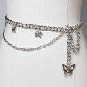チェーン ベルト バタフライ パンツ ワンピース アクセサリー ウエストマーク ヒップホップ シルバー 調節可能 ハイウエスト 小物
