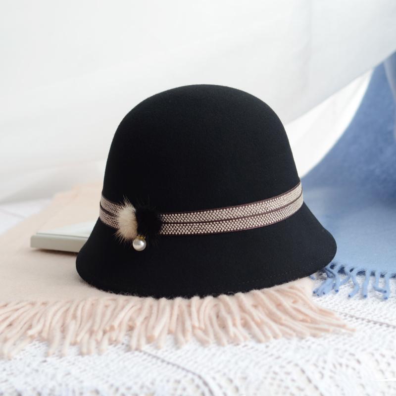 帽子 レディース フェルト ハット 女性用 ブラック ショートブリム レトロ クラシック エレガント 上品 バケットハット クロッシェハット ラウンドトップ 秋冬 普段使い お出かけ 万能