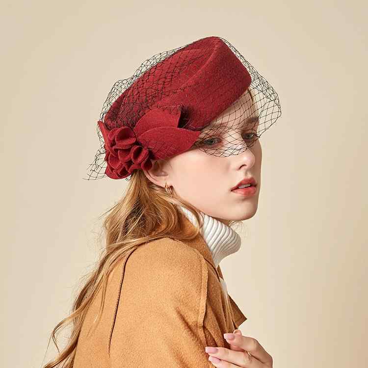 ベレー帽 レディース フレンチ レトロ メッシュ エレガント フラワーモチーフ ウール フェルト 秋冬 上..