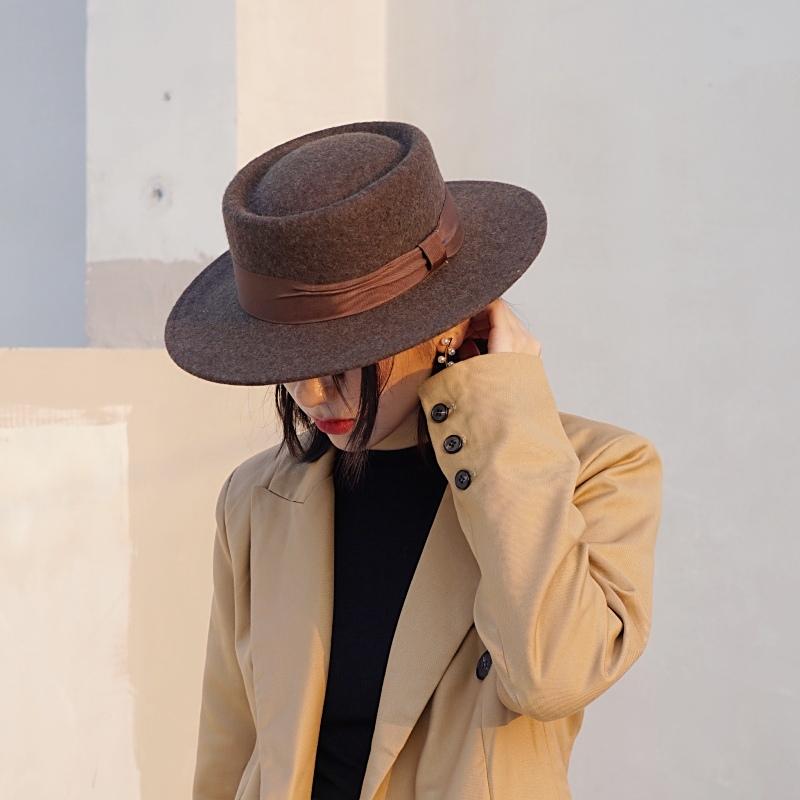 帽子 ユニセックス メンズ レディース フレンチ レトロ パナマ風 平天ハット ウール フェルトハット コ..