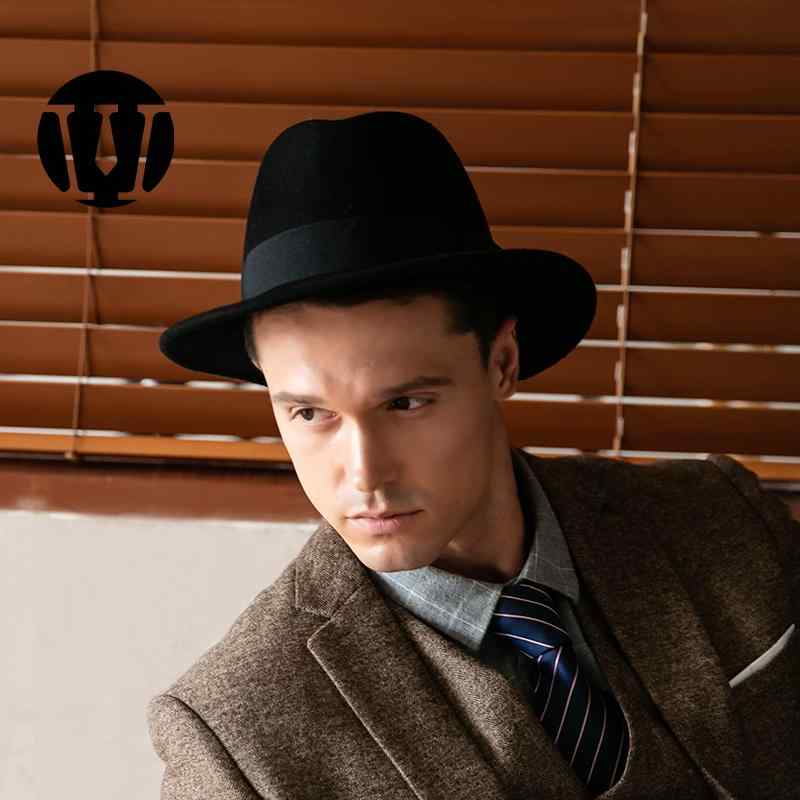 帽子 メンズ 男性用 ウールフェルト ハット 中折れ帽 紳士帽 クラシック レトロ 平つば 秋冬 旅行 アウ..