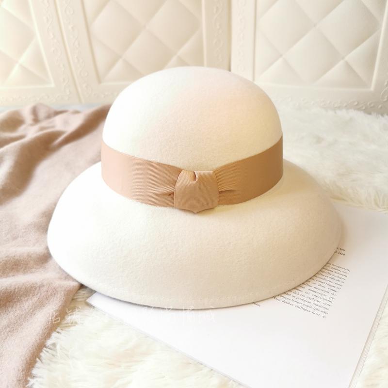 礼帽 レディース フレンチレトロ ハット 秋冬 ウール混 フェルト エレガント つば広 ベルシェイプ お出..