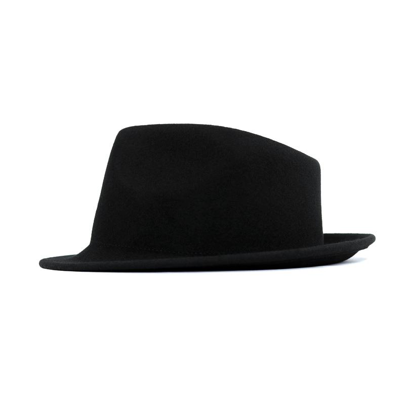 中折れハット メンズ ウール 秋冬春 クラシック ブリティッシュスタイル 無地 ジャズハット 短いつば 巻きつば 普段使い 大きいサイズ ブラック