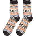 ソックス メンズ クルー丈 秋冬 厚手 暖かい 防寒 ウール混 精梳綿 ニットパイル 菱形柄 民族調 カジュアル 普段使い