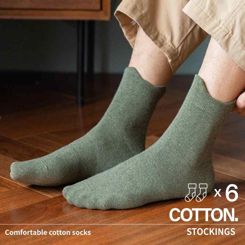 ソックス メンズ 男性用 ミドル丈 クルー丈 綿 コットン 厚手 肉厚 秋冬 吸湿速乾 防臭 シームレス シームレス製 暖かい 暖かい 伸縮性 普段使い デイリー スポーツ 6足組