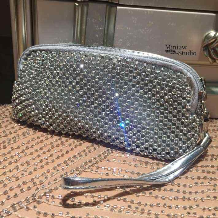 長財布 レディース ダブルファスナー ラインストーン 手提げ クラッチ 小銭入れ スマホポーチ ポリエス..