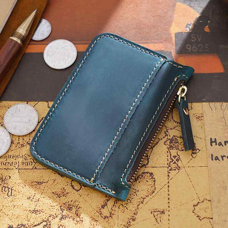 ミニ財布 メンズ レディース 牛革 革 レトロ ヴィンテージ ファスナー 小銭入れ カードケース コンパクト ステッチ 横型 キャッシュレス ブラック ブラウン