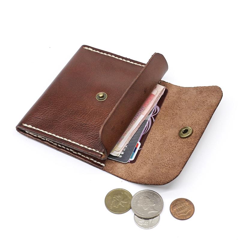 財布 レディース メンズ 植物タンニンなめし 牛革 革 小銭入れ コインケース カードケース 手縫い レトロ コンパクト 横型