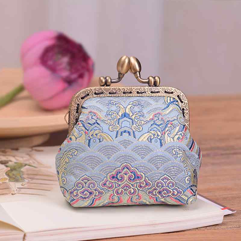 小銭入れ レディース 手作り 中国風 レトロ がま口 キーケース 布製 アクリル コンパクトポーチ 織り柄..