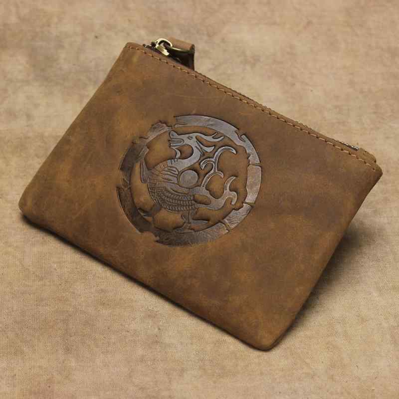 ミニ財布 革 牛革 頭層牛革 コンパクト 小銭入れ カードケース キーケース 多機能 ウォレット 青龍 白..