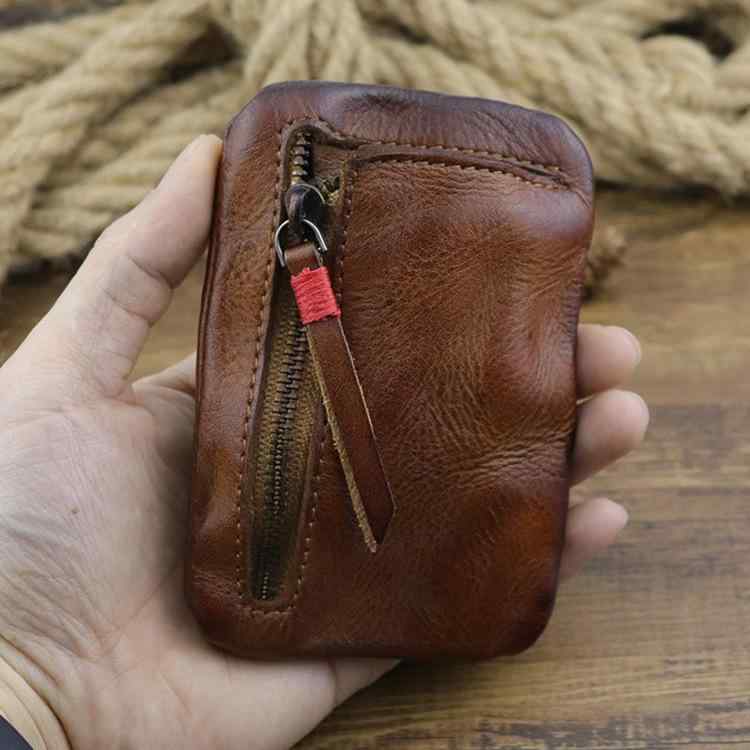 ミニ財布 ユニセックス 革 コインケース カードケース キーケース 多機能 ファスナー ハンドメイド ヴィンテージ風 シンプル おしゃれ デイリー