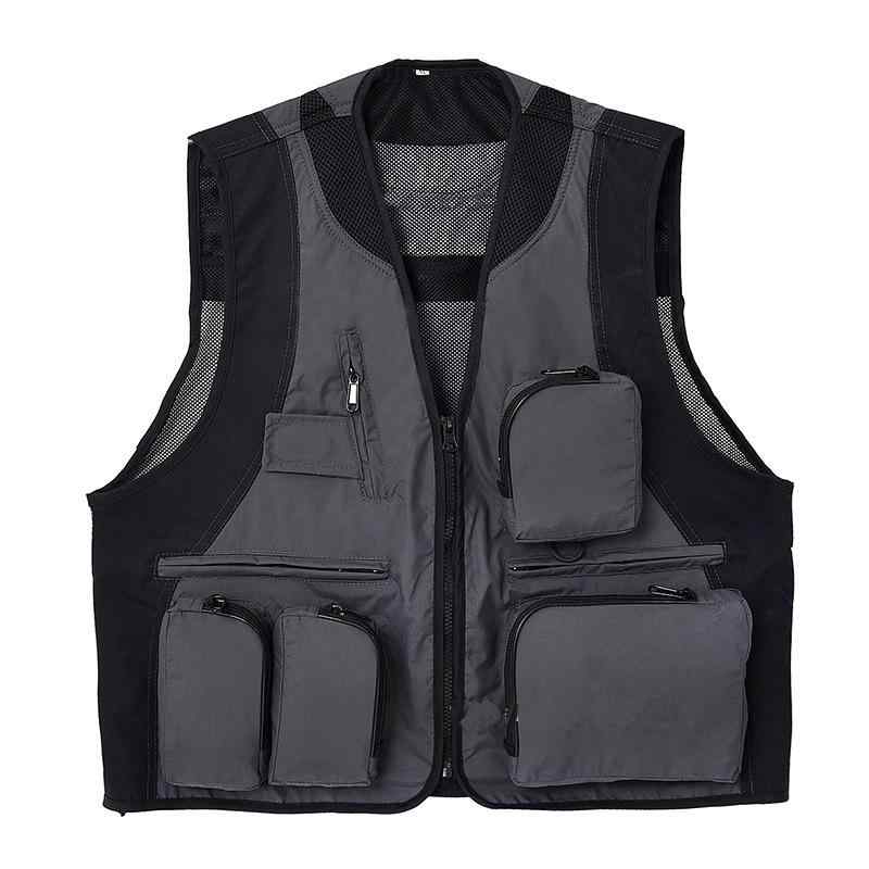 ベスト 撮影 釣り アウトドア レジャー 作業着 ボランティア イベント スタッフ 監督用 多機能 多ポケット 吸湿速乾 通気性 Vネック ファスナー ルーズフィット